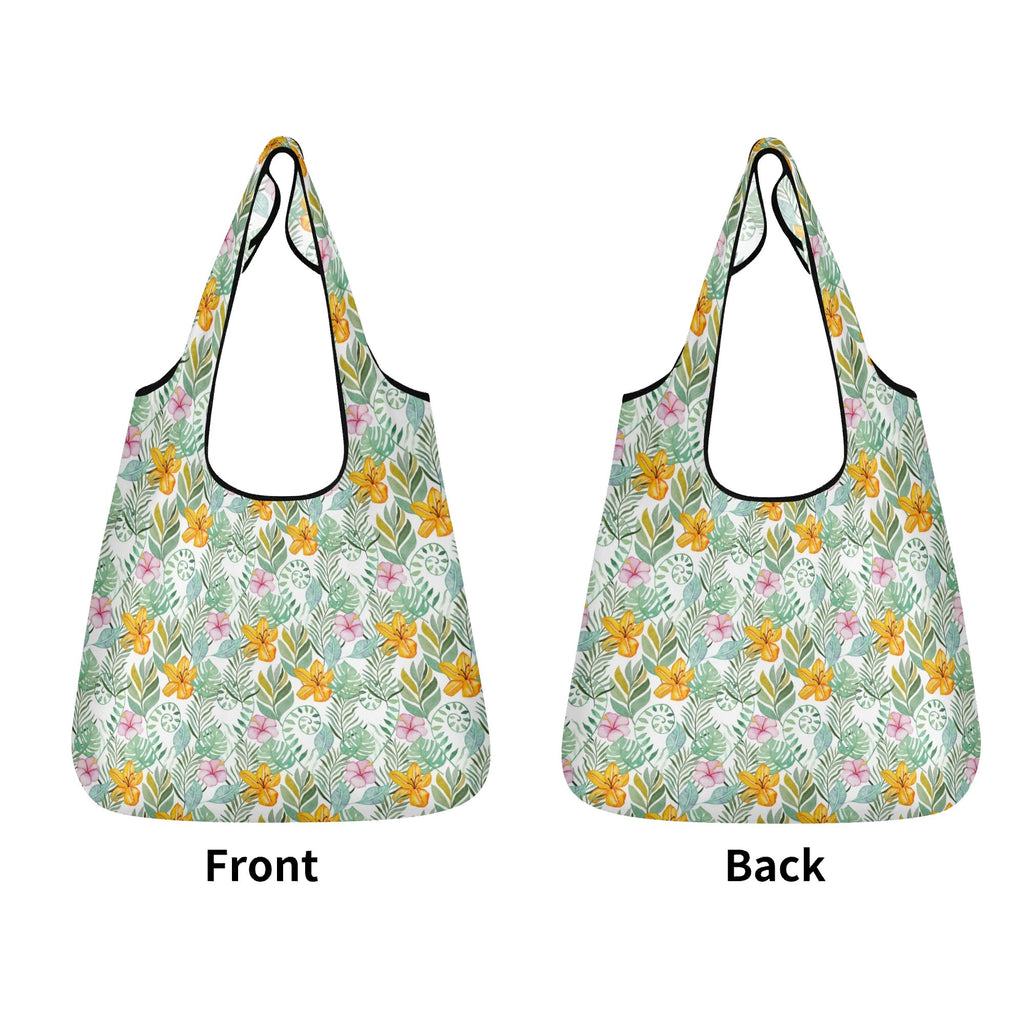 Tropical Flowers And Leaves 3 Pack of Foldable Shopping Bags 3-Pack Shopping Bags Plants Printed Offshore