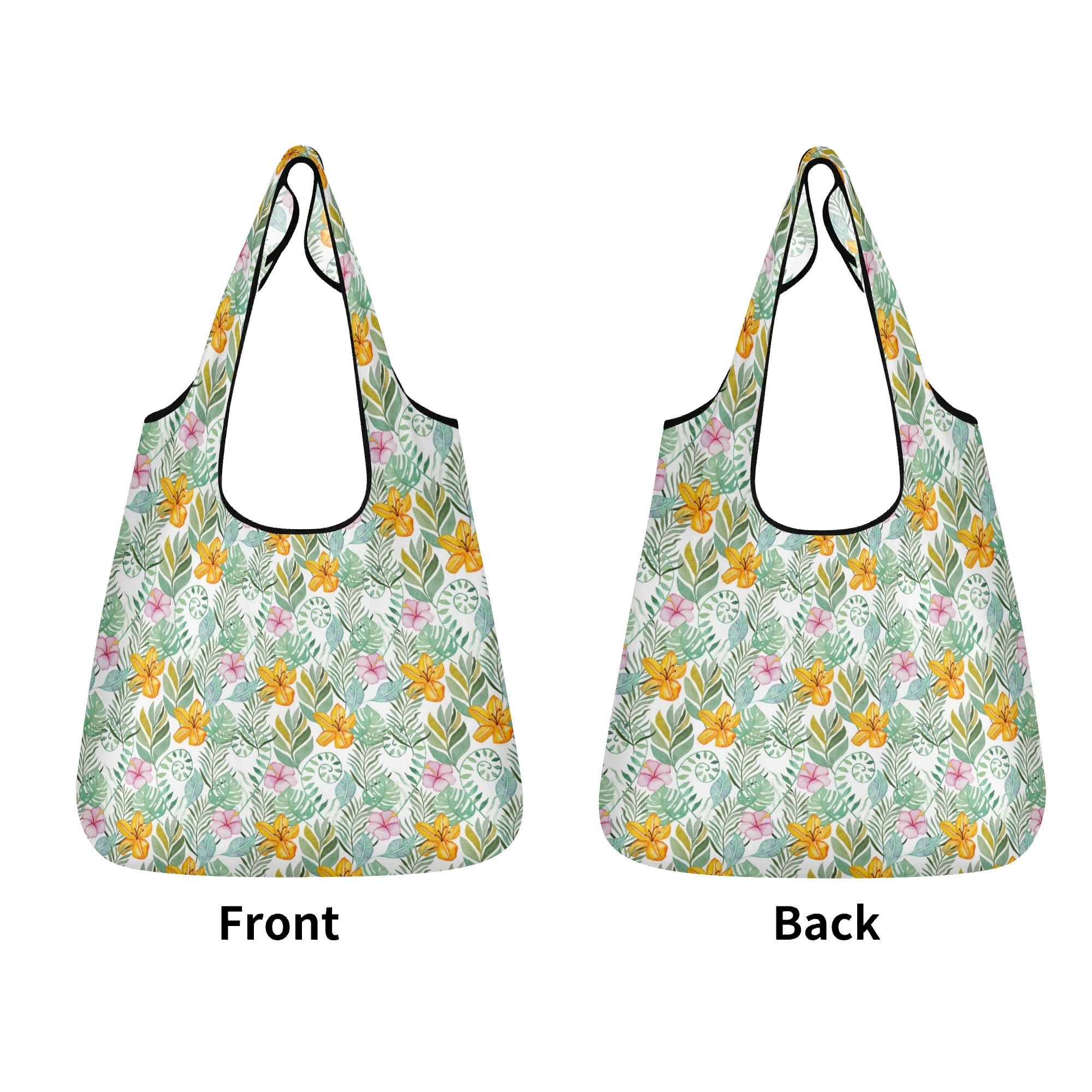 Tropical Flowers And Leaves 3 Pack of Foldable Shopping Bags 3-Pack Shopping Bags Plants Printed Offshore