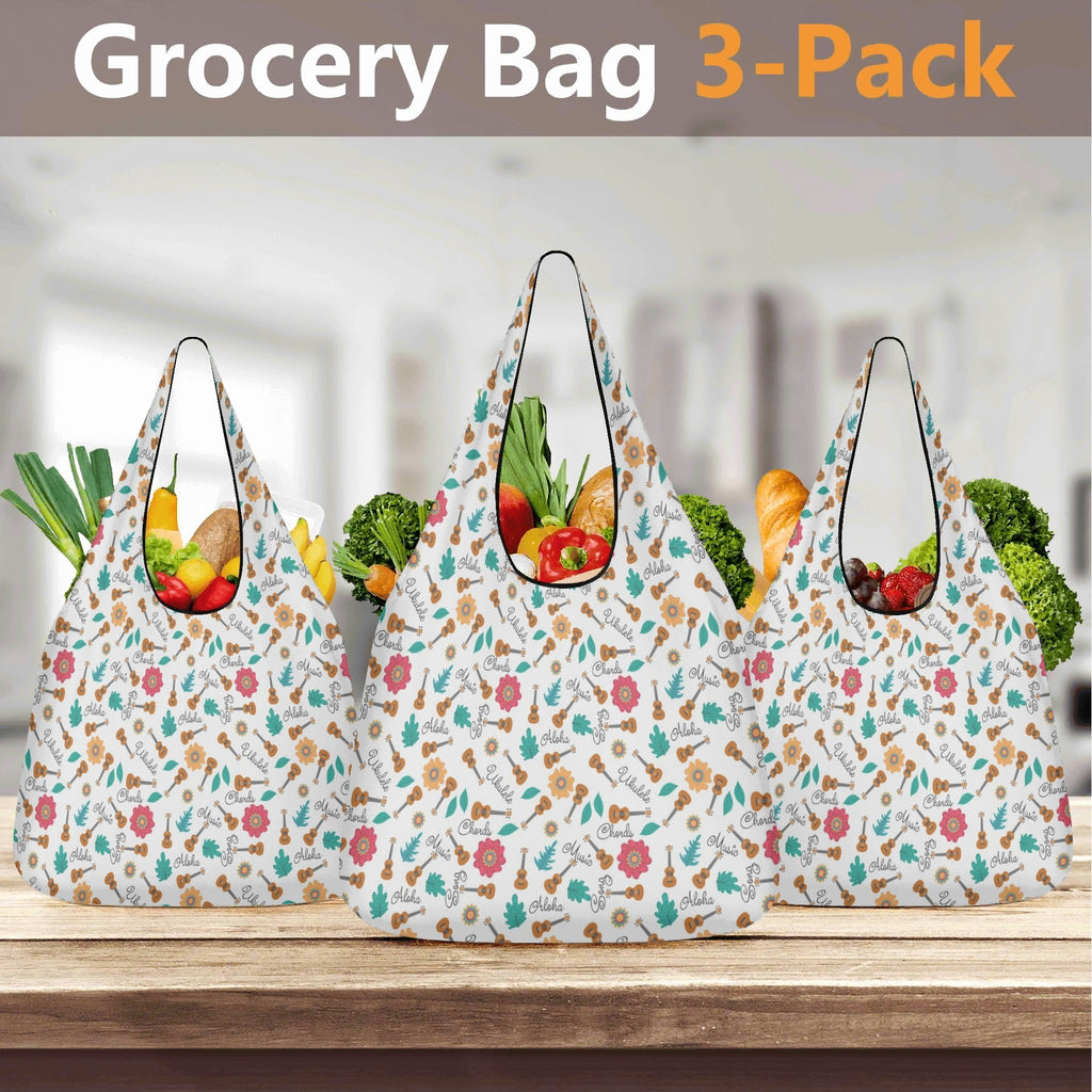 Ukulele 3 Pack of Foldable Shopping Bags 3-Pack Shopping Bags Music Printed Offshore