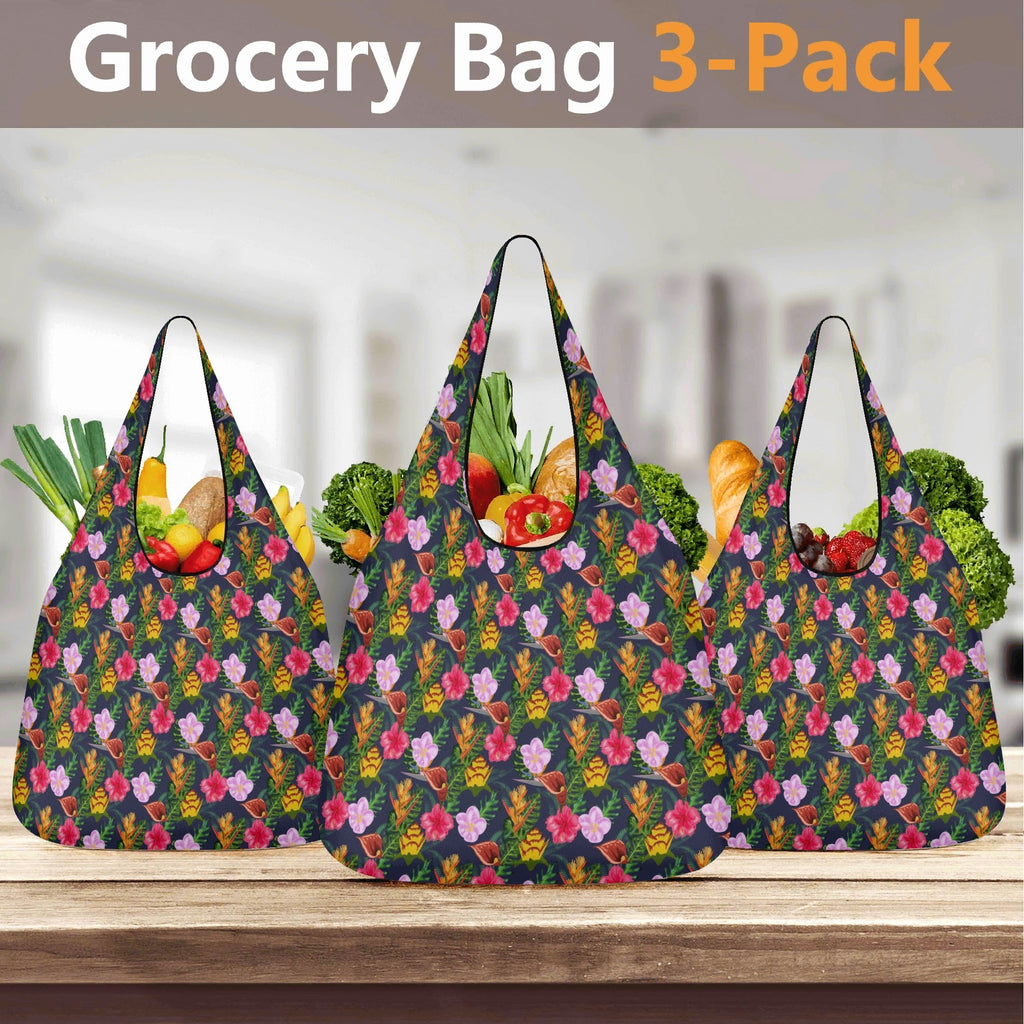 Tropical Floral 3 Pack of Foldable Shopping Bags 3-Pack Shopping Bags Plants Printed Offshore