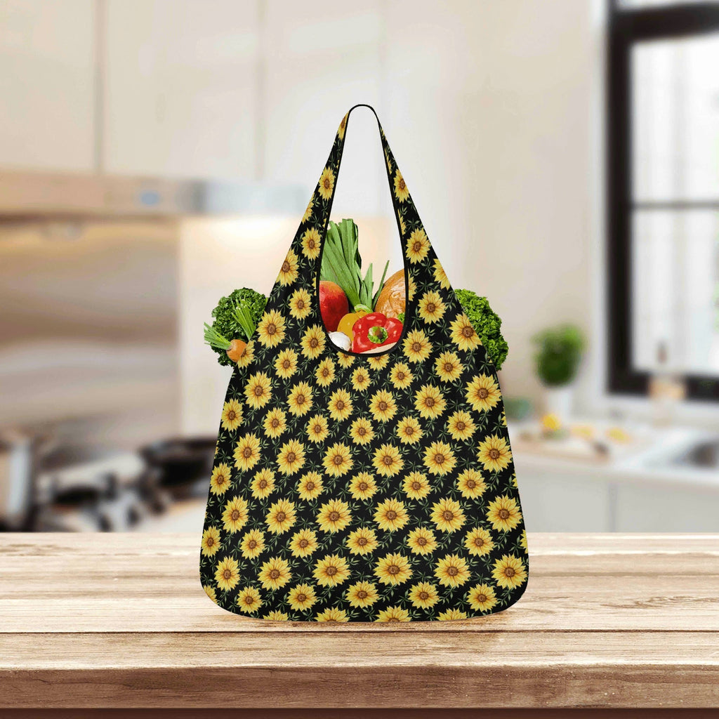 Painted Sunflower 3 Pack of Foldable Shopping Bags 3-Pack Shopping Bags Plants Printed Offshore