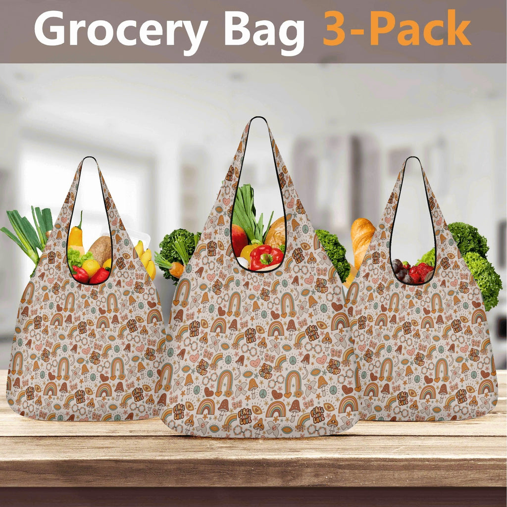 Peace And Love - 3 Pack of Foldable Shopping Bags 3-Pack Shopping Bags Printed Offshore Retro