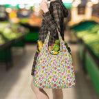 Pink And Yellow Floral 3 Pack of Foldable Shopping Bags 3-Pack Shopping Bags Plants Printed Offshore
