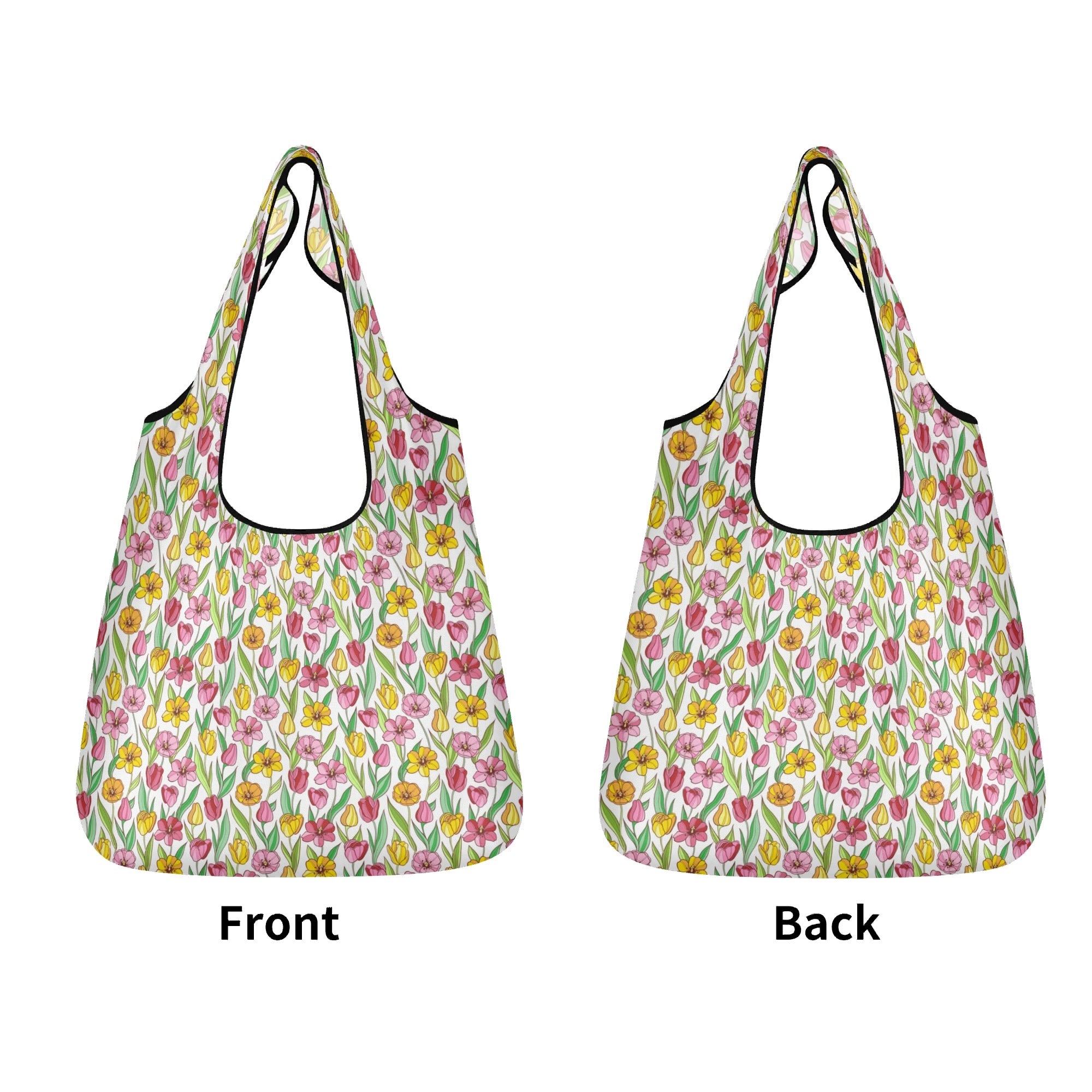 Pink And Yellow Floral 3 Pack of Foldable Shopping Bags 3-Pack Shopping Bags Plants Printed Offshore