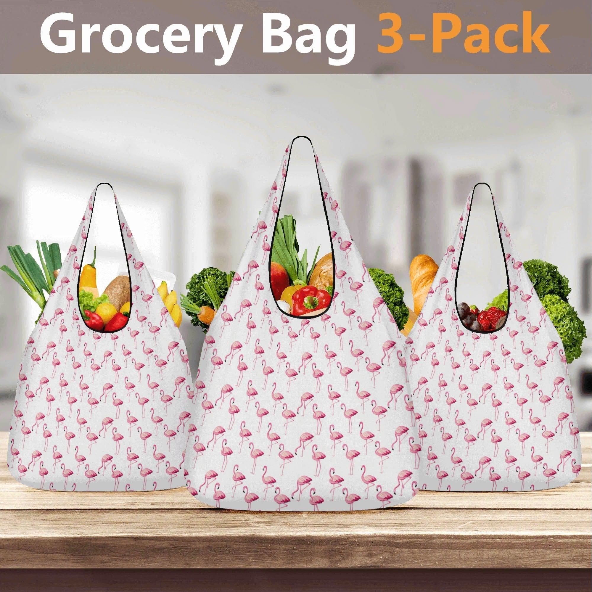 Flamingos 3 Pack of Foldable Shopping Bags 3-Pack Shopping Bags animal Printed Offshore