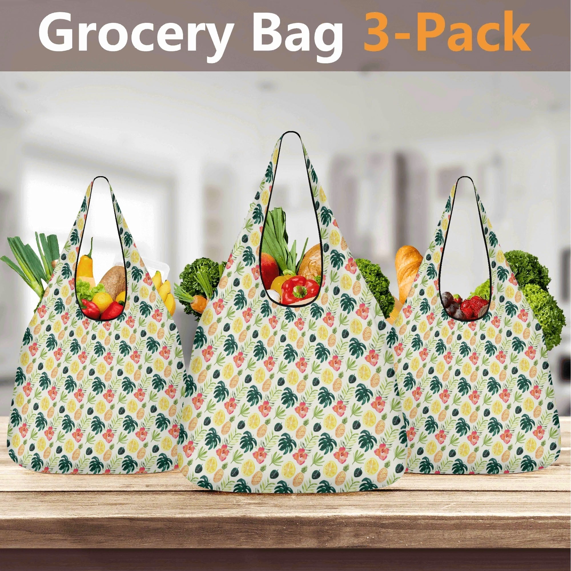 Pineapple Tropical 3 Pack of Foldable Shopping Bags 3-Pack Shopping Bags Printed Offshore