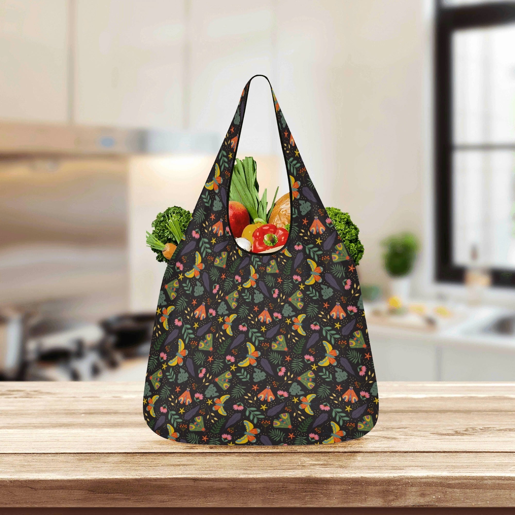 Dark Butterfly 3 Pack of Foldable Shopping Bags 3-Pack Shopping Bags animal Printed Offshore