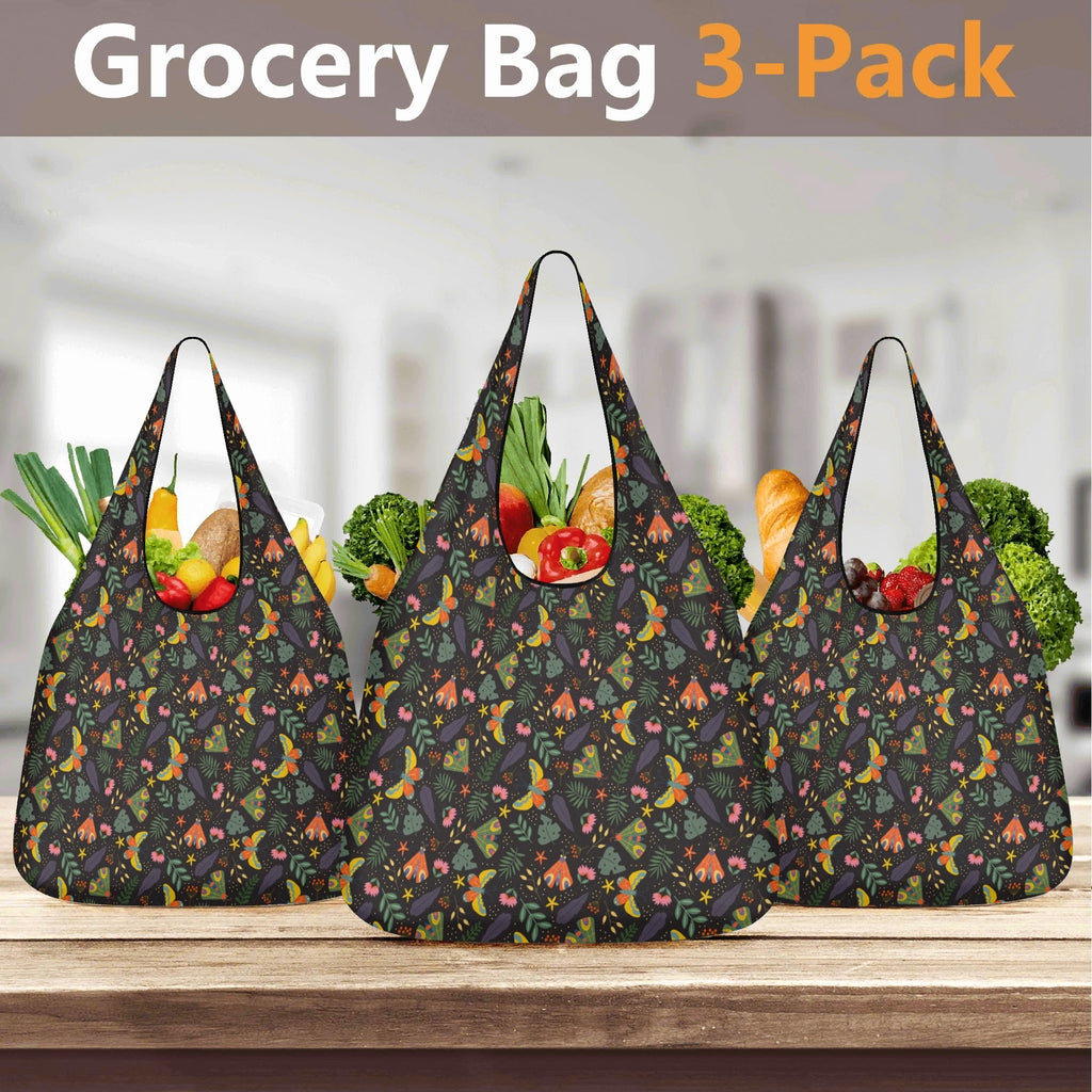 Dark Butterfly 3 Pack of Foldable Shopping Bags 3-Pack Shopping Bags animal Printed Offshore