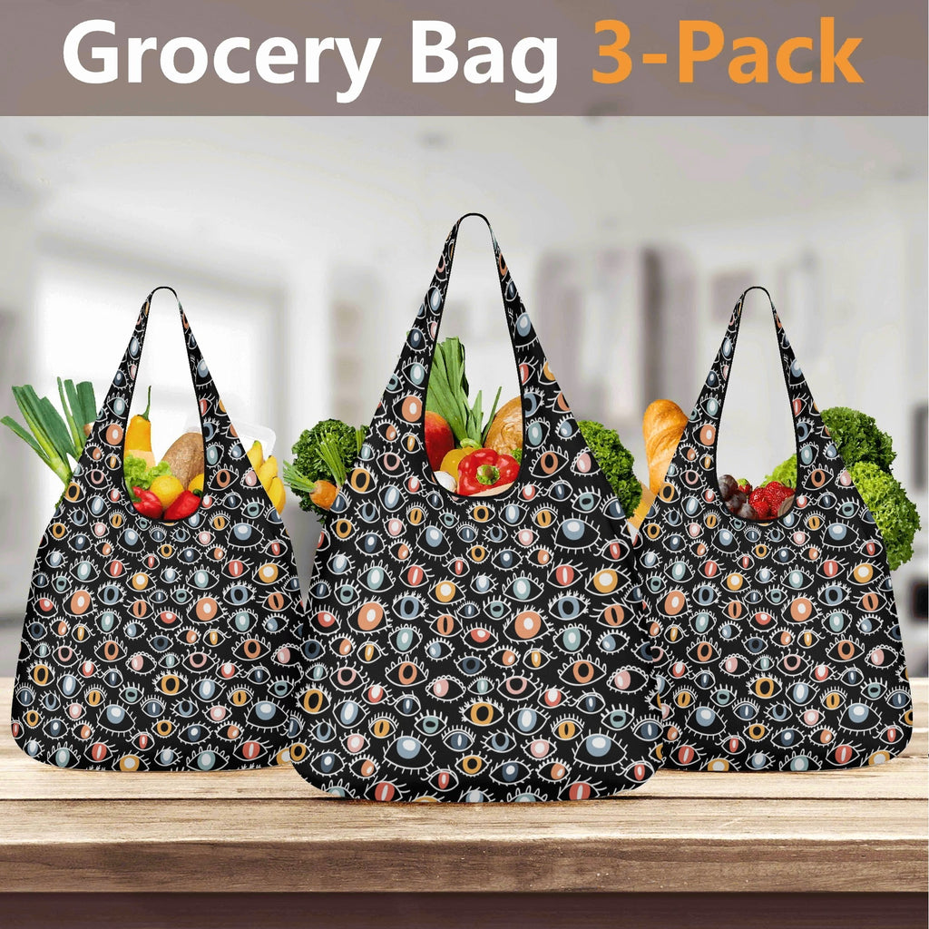 Eyes On Black 3 Pack of Foldable Shopping Bags 3-Pack Shopping Bags Printed Offshore