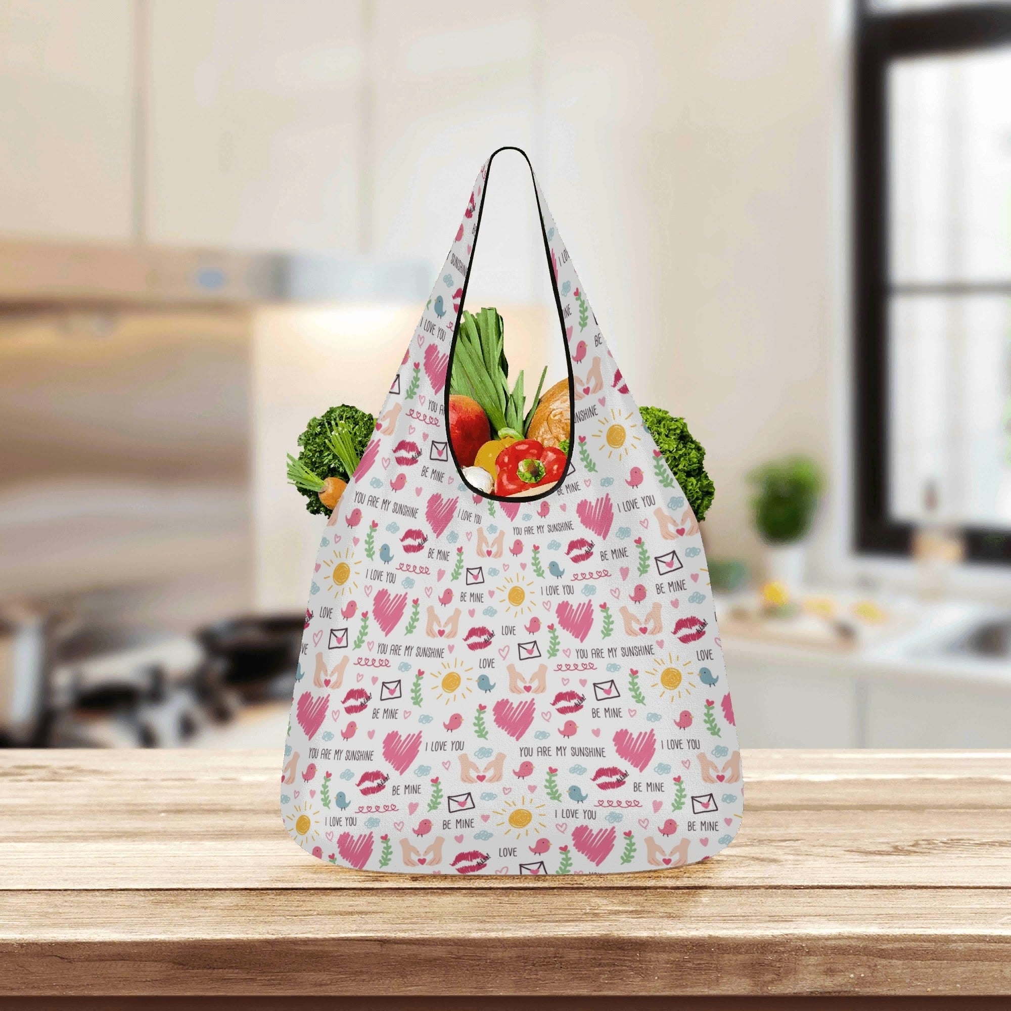 Valentine - 3 Pack of Foldable Shopping Bags 3-Pack Shopping Bags Love Printed Offshore