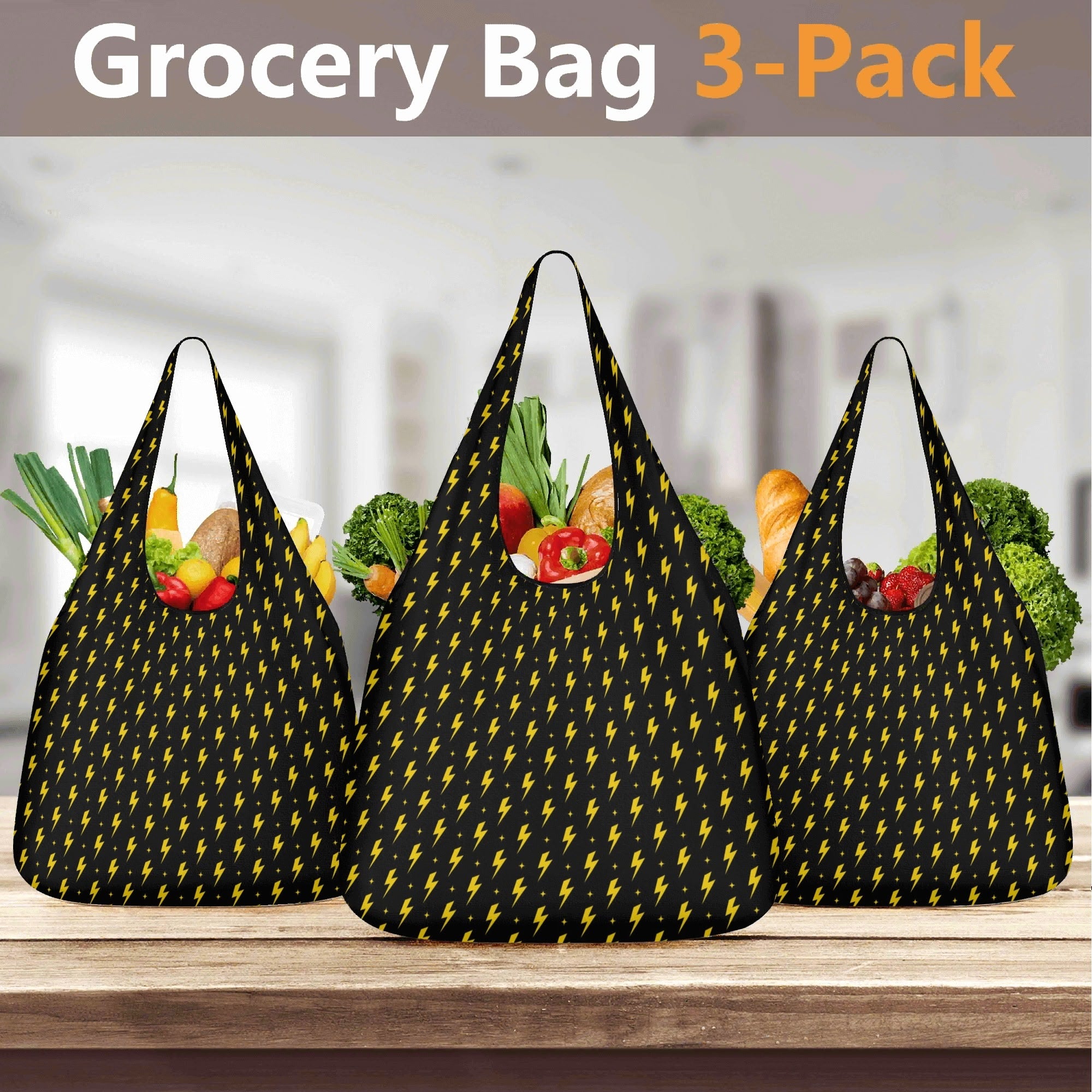 Yellow Lightning 3 Pack of Foldable Shopping Bags 3-Pack Shopping Bags comic Printed Offshore
