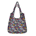 Graphic Flowers On Black 3 Pack of Foldable Shopping Bags Default Title 3-Pack Shopping Bags Plants Printed Offshore
