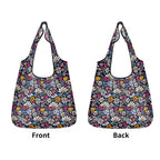 Graphic Flowers On Black 3 Pack of Foldable Shopping Bags 3-Pack Shopping Bags Plants Printed Offshore