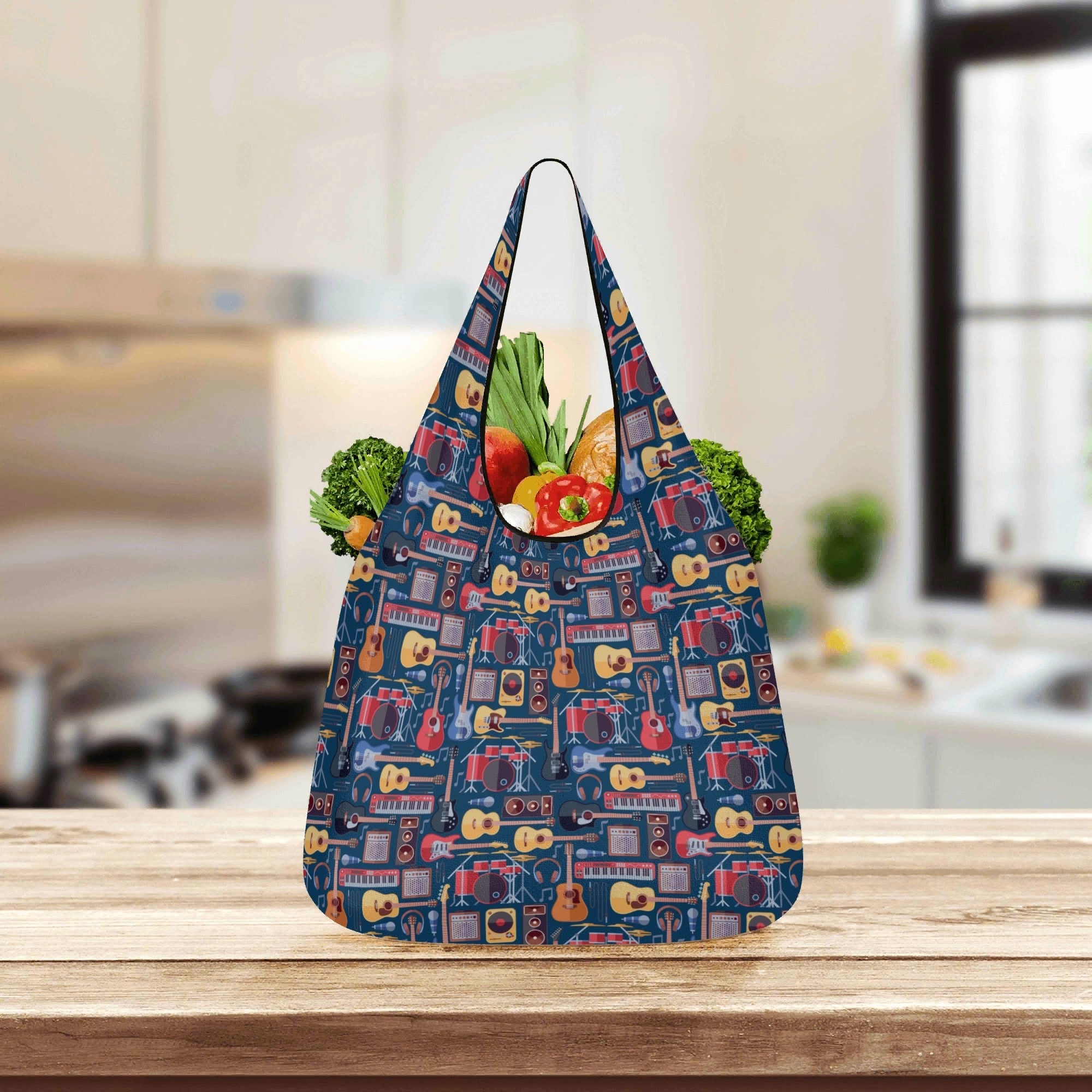 Music Instruments 3 Pack of Foldable Shopping Bags 3-Pack Shopping Bags Music Printed Offshore