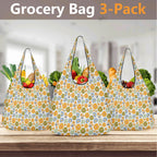 Retro Boho Flower 3 Pack of Foldable Shopping Bags 3-Pack Shopping Bags Plants Printed Offshore