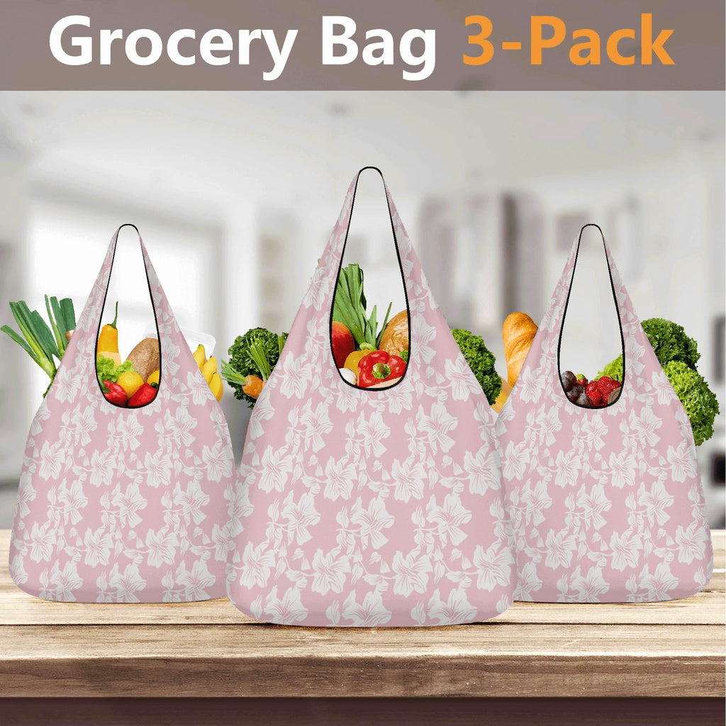 Pink Hawaiian Floral 3 Pack of Foldable Shopping Bags 3-Pack Shopping Bags Plants Printed Offshore