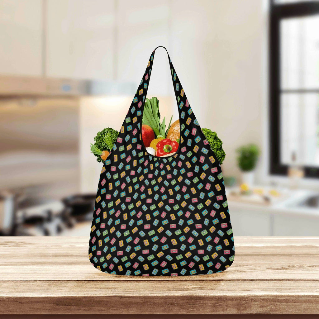 Colourful Cassettes - 3 Pack of Foldable Shopping Bags 3-Pack Shopping Bags Music Printed Offshore Retro