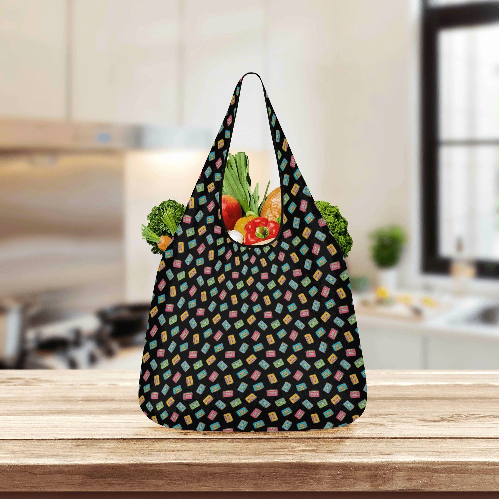 Colourful Cassettes - 3 Pack of Foldable Shopping Bags 3-Pack Shopping Bags Music Printed Offshore Retro