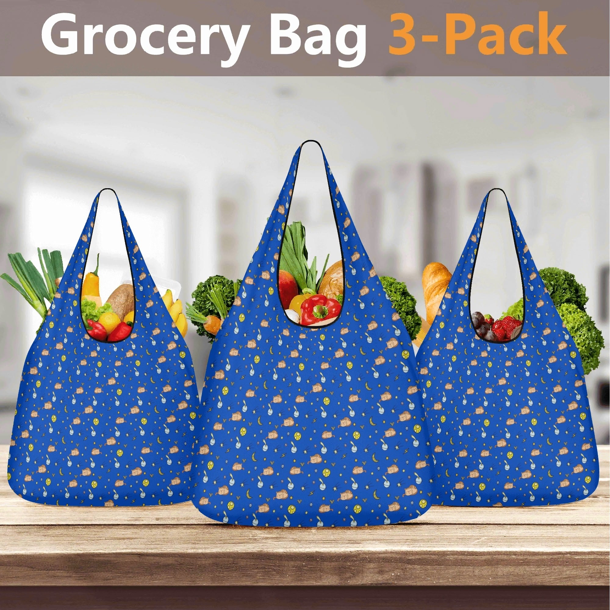 Cats In Space 3 Pack of Foldable Shopping Bags 3-Pack Shopping Bags animal Printed Offshore Space