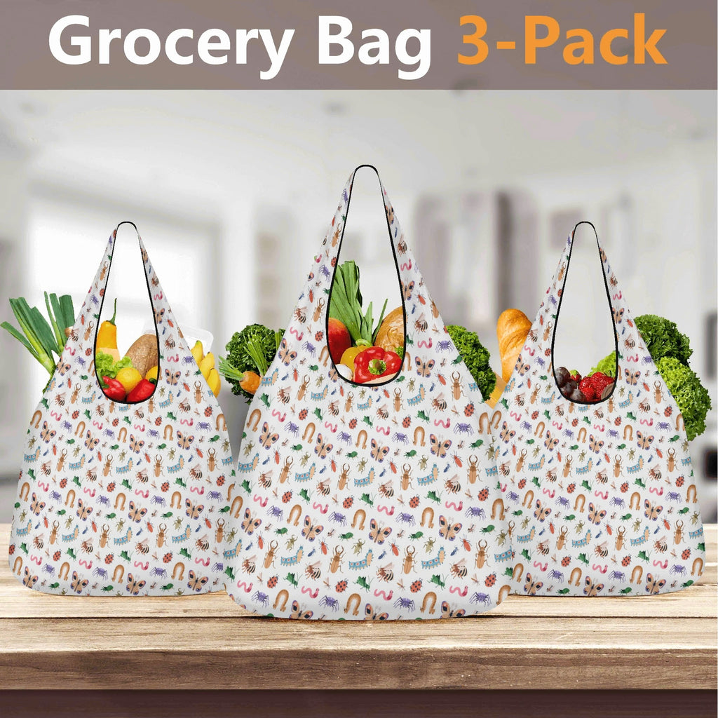 Cute Little Bugs 3 Pack of Foldable Shopping Bags 3-Pack Shopping Bags animal Printed Offshore