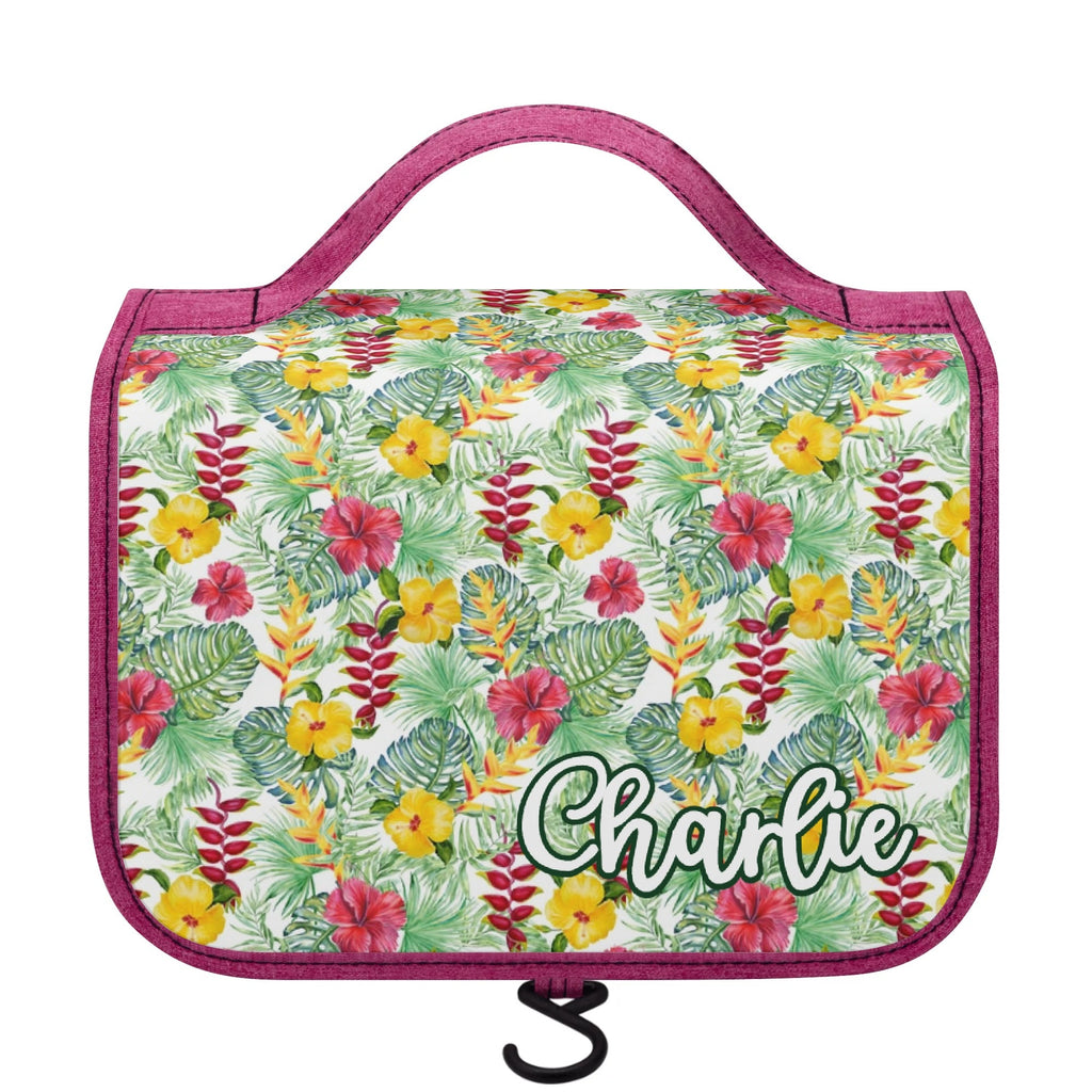 Personalised Tropical Flowers On White Toiletry Cosmetic Travel Bag Default Title Personalised Cosmetic / Toiletry Bag Plants Printed Offshore