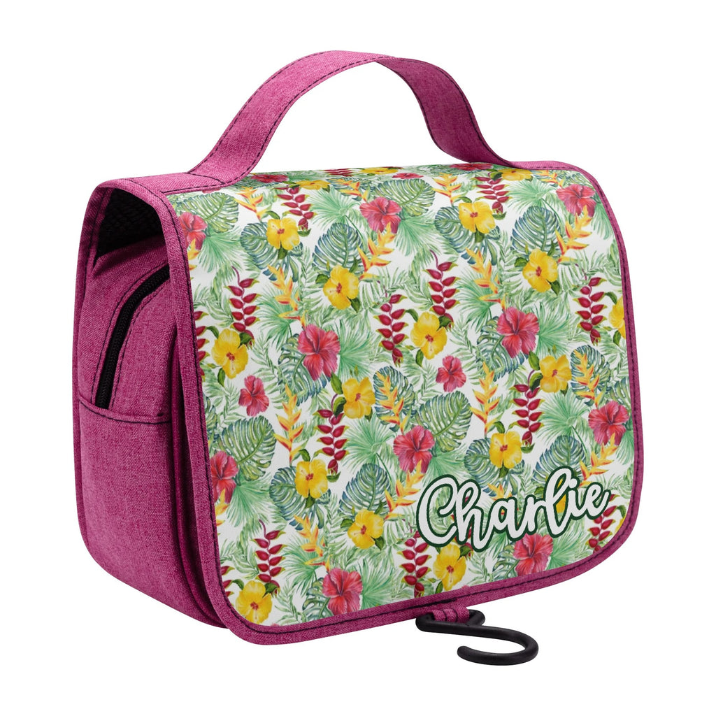 Personalised Tropical Flowers On White Toiletry Cosmetic Travel Bag Personalised Cosmetic / Toiletry Bag Plants Printed Offshore