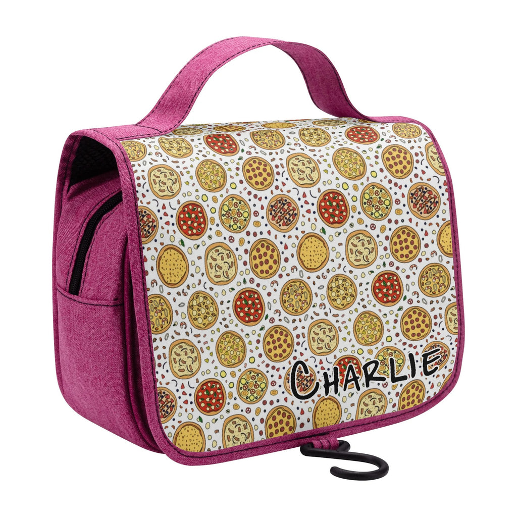 Personalised Round Pizzas On White Toiletry Cosmetic Travel Bag Personalised Cosmetic / Toiletry Bag Food Printed Offshore