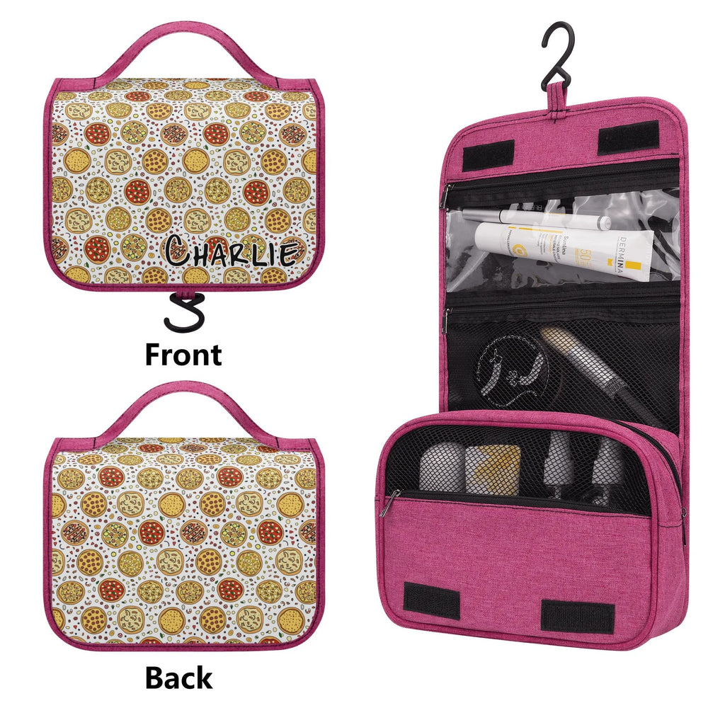 Personalised Round Pizzas On White Toiletry Cosmetic Travel Bag Personalised Cosmetic / Toiletry Bag Food Printed Offshore