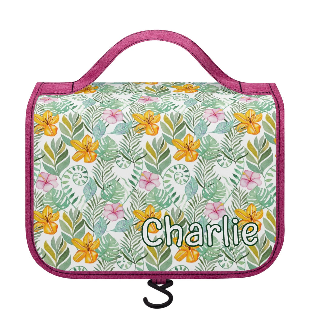 Personalised Tropical Flowers And Leaves Toiletry Cosmetic Travel Bag Default Title Personalised Cosmetic / Toiletry Bag Plants Printed Offshore