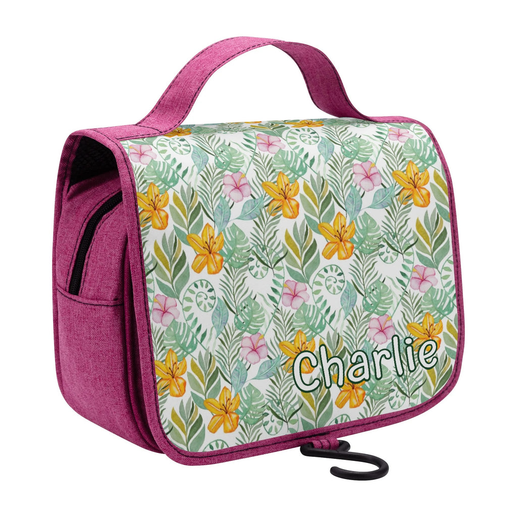 Personalised Tropical Flowers And Leaves Toiletry Cosmetic Travel Bag Personalised Cosmetic / Toiletry Bag Plants Printed Offshore