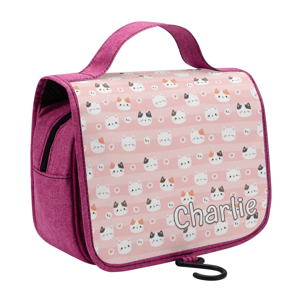 Personalised Pink Cats Toiletry Cosmetic Travel Bag Personalised Cosmetic / Toiletry Bag animal Printed Offshore