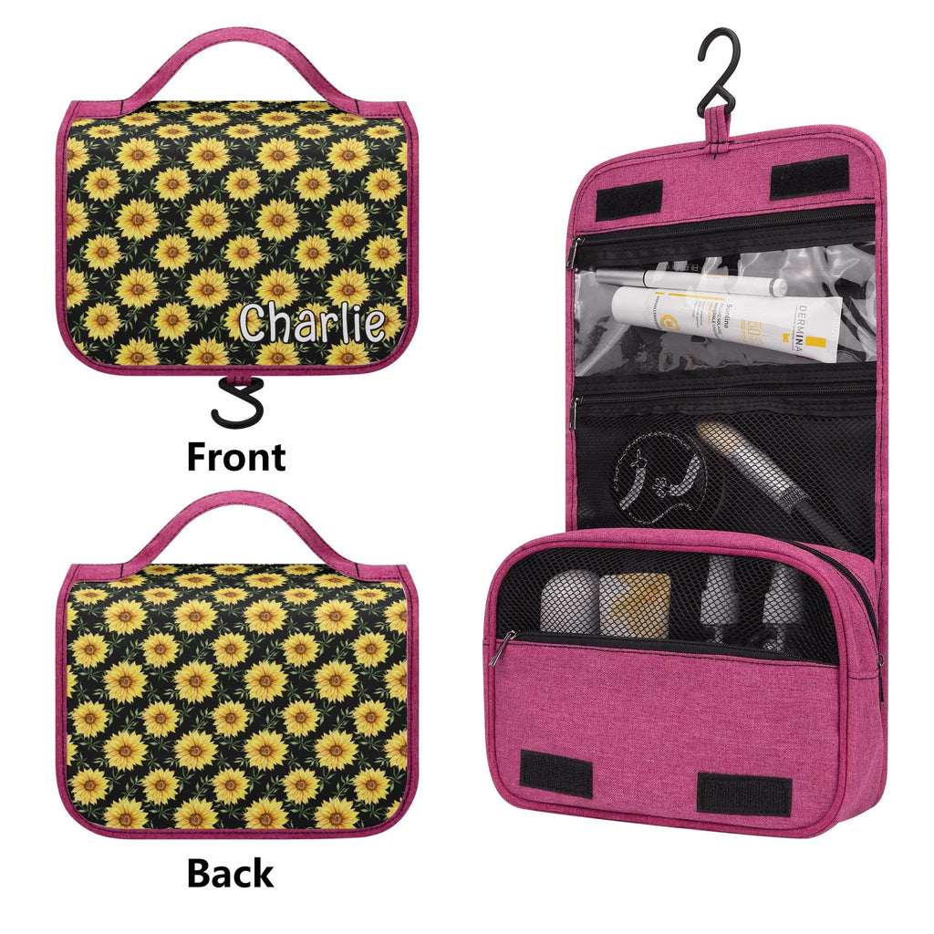 Personalised - Painted Sunflower - Toiletry Cosmetic Travel Bag Personalised Cosmetic / Toiletry Bag Plants Printed Offshore