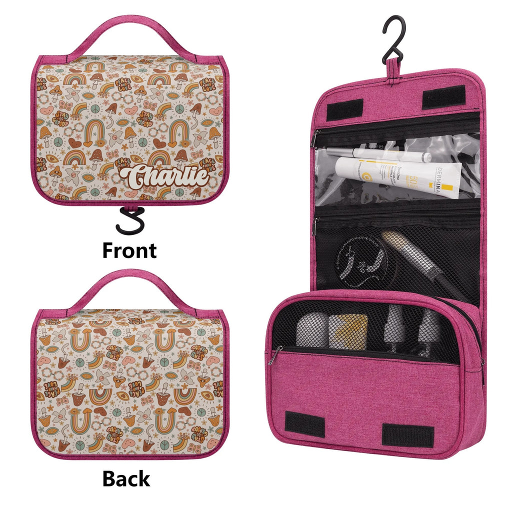 Personalised Peace And Love Toiletry Cosmetic Travel Bag Personalised Cosmetic / Toiletry Bag Printed Offshore Retro