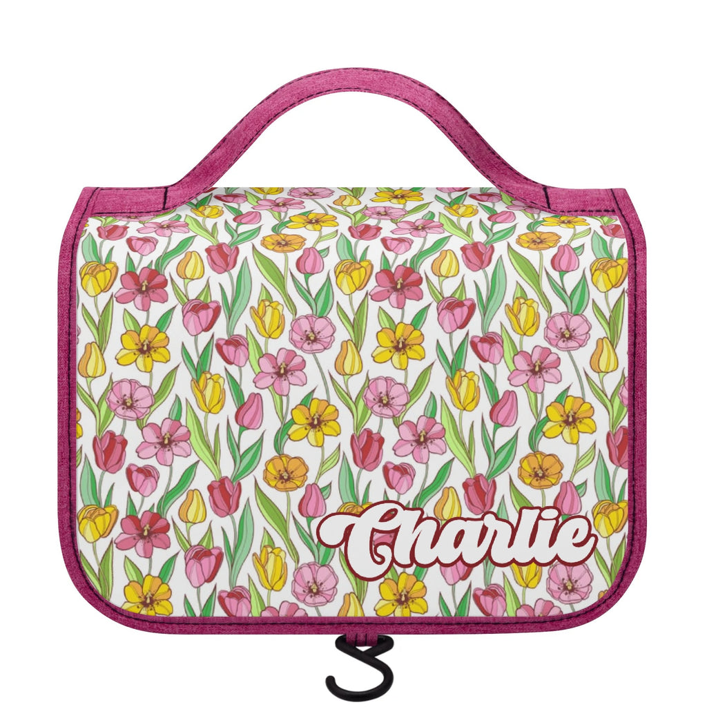 Personalised Pink And Yellow Flowers Toiletry Cosmetic Travel Bag Default Title Personalised Cosmetic / Toiletry Bag Plants Printed Offshore