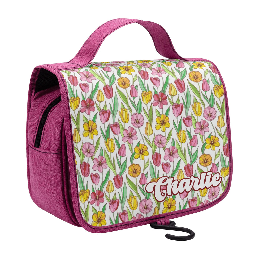 Personalised Pink And Yellow Flowers Toiletry Cosmetic Travel Bag Personalised Cosmetic / Toiletry Bag Plants Printed Offshore