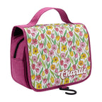 Personalised Pink And Yellow Flowers Toiletry Cosmetic Travel Bag Personalised Cosmetic / Toiletry Bag Plants Printed Offshore