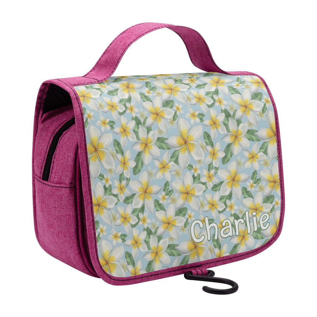 Personalised Delicate Frangipani Toiletry Cosmetic Travel Bag Personalised Cosmetic / Toiletry Bag Plants Printed Offshore