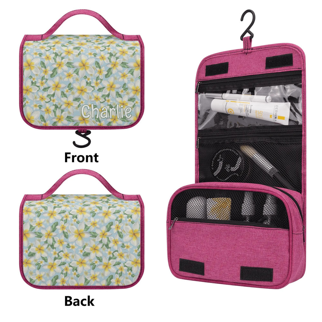 Personalised Delicate Frangipani Toiletry Cosmetic Travel Bag Personalised Cosmetic / Toiletry Bag Plants Printed Offshore