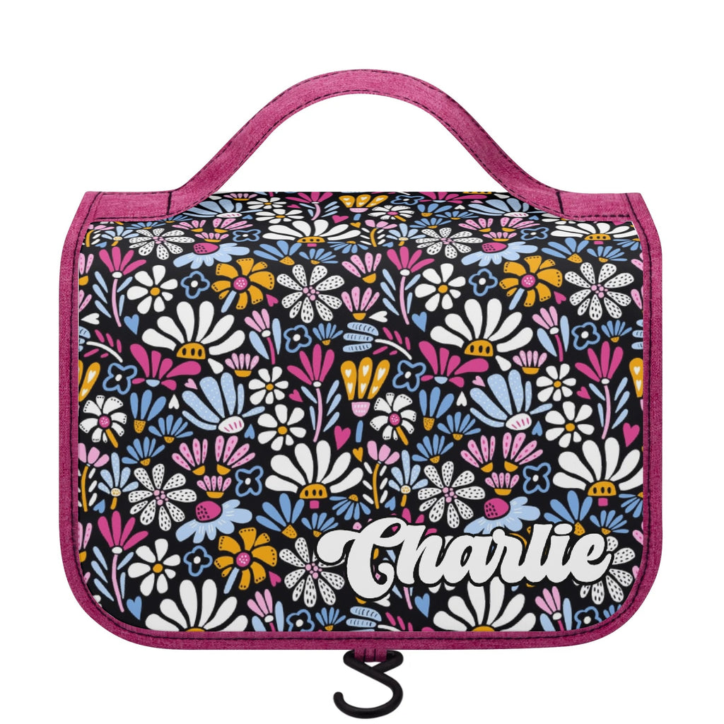 Personalised Graphic Flowers On Black Toiletry Cosmetic Travel Bag Default Title Personalised Cosmetic / Toiletry Bag Plants Printed Offshore