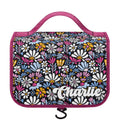 Personalised Graphic Flowers On Black Toiletry Cosmetic Travel Bag Default Title Personalised Cosmetic / Toiletry Bag Plants Printed Offshore