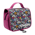 Personalised Graphic Flowers On Black Toiletry Cosmetic Travel Bag Personalised Cosmetic / Toiletry Bag Plants Printed Offshore