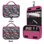Personalised Graphic Flowers On Black Toiletry Cosmetic Travel Bag Personalised Cosmetic / Toiletry Bag Plants Printed Offshore