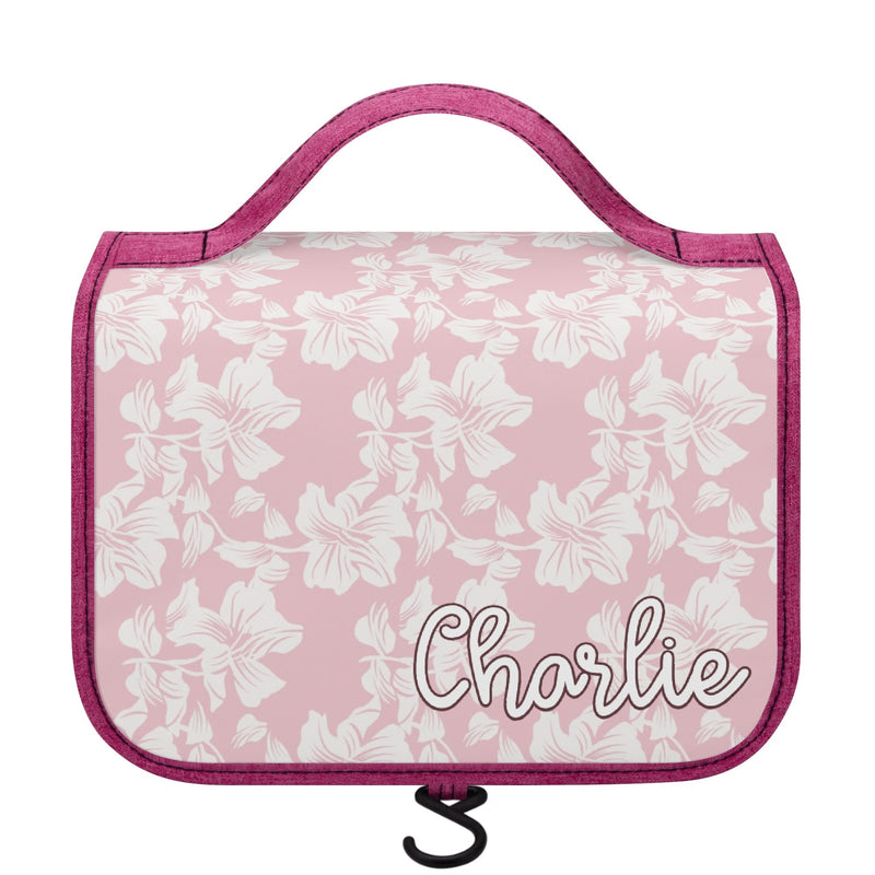 Personalised - Pink Hawaiian Floral - Toiletry Cosmetic Travel Bag Default Title Personalised Cosmetic / Toiletry Bag Plants Printed Offshore