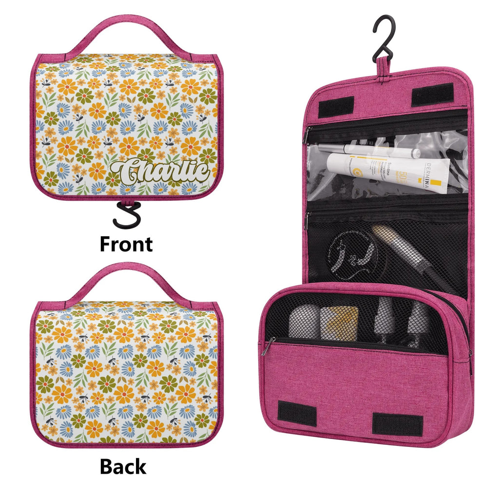 Personalised Retro Boho Flowers Toiletry Cosmetic Travel Bag Personalised Cosmetic / Toiletry Bag Plants Printed Offshore