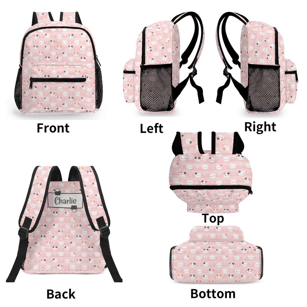 Personalised Pink Cats Small Kids Backpack, Name On Back Personalised Small Kids Backpack animal Printed Offshore
