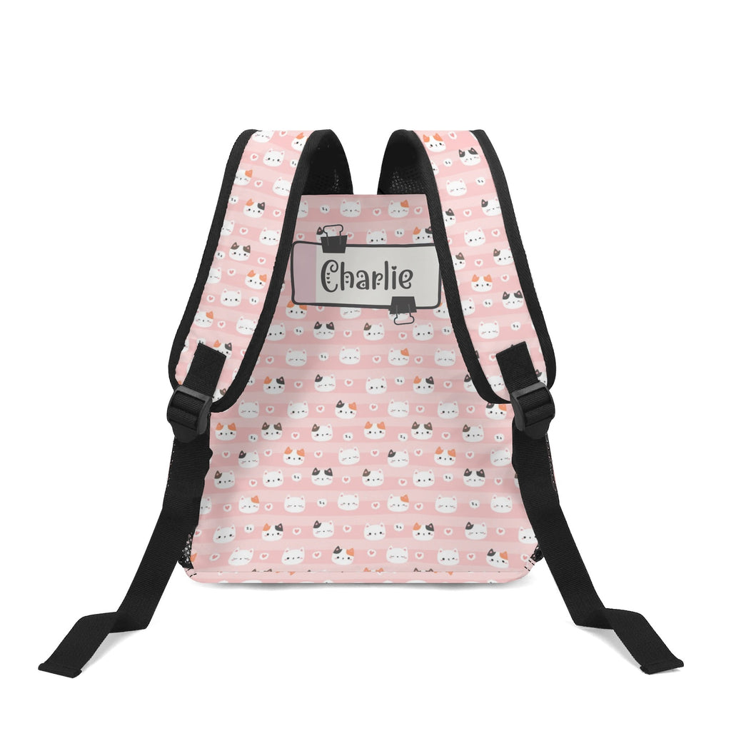 Personalised Pink Cats Small Kids Backpack, Name On Back Personalised Small Kids Backpack animal Printed Offshore
