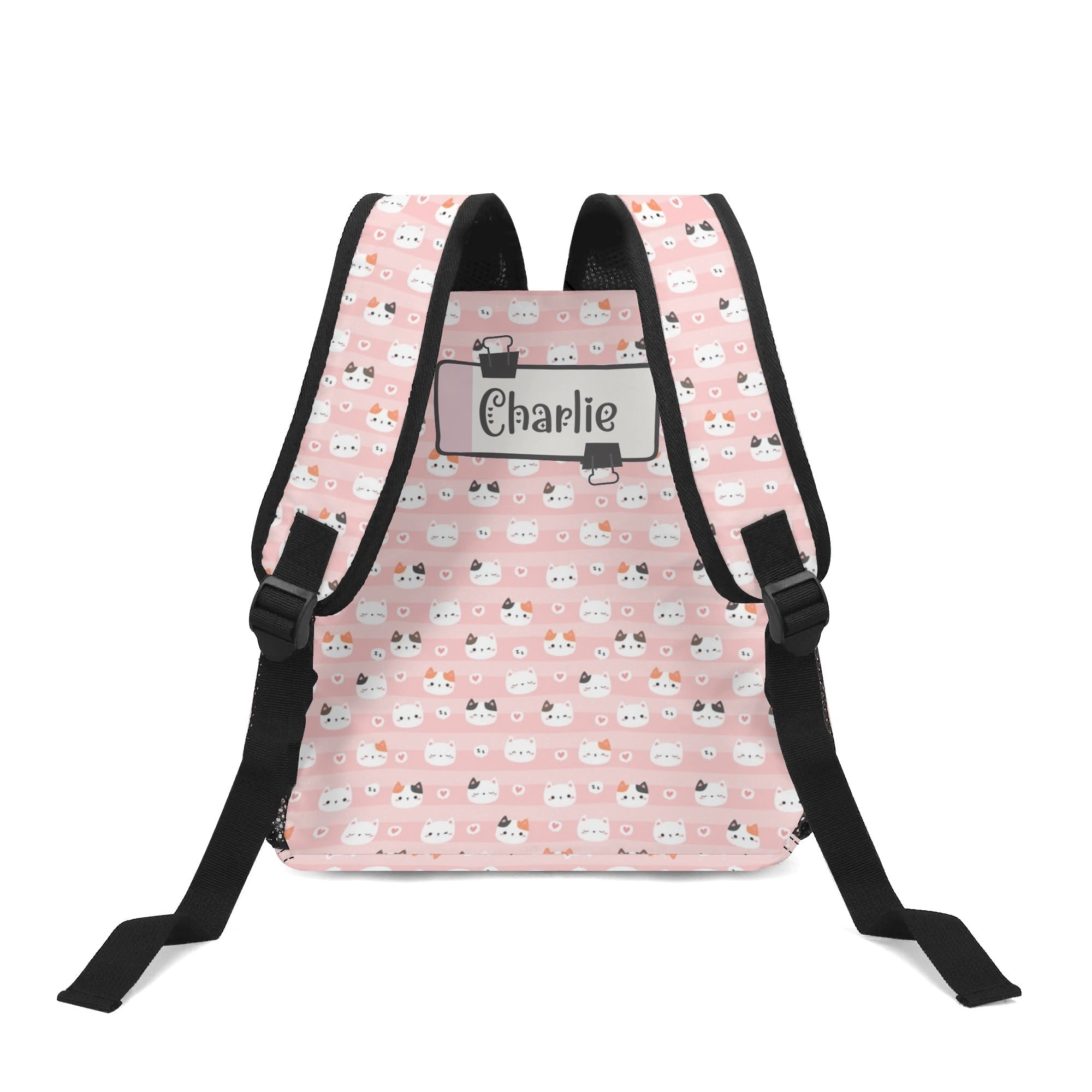 Personalised - Pink Cats - Small Kids Backpack, Name On Back Personalised Small Kids Backpack animal Printed Offshore