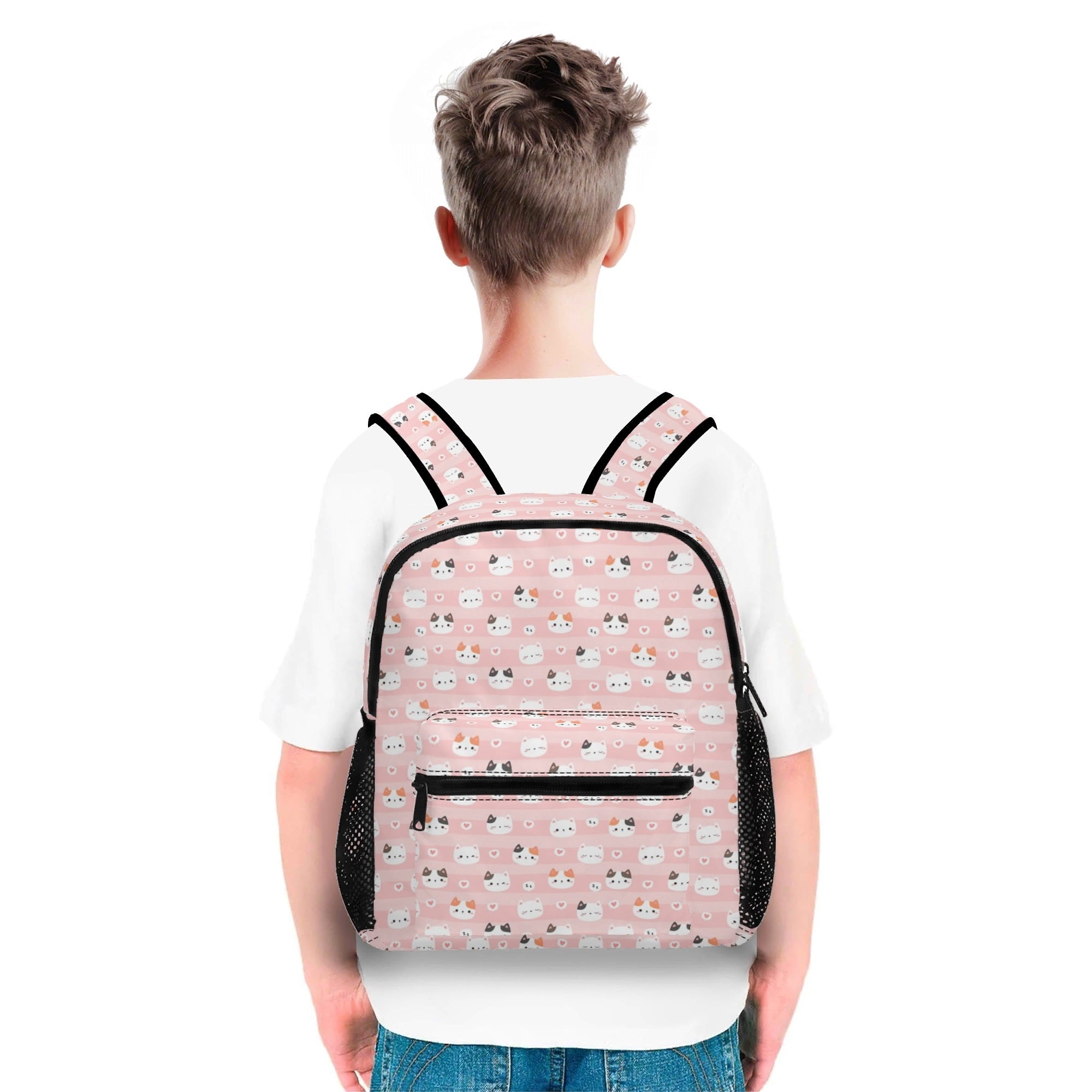 Personalised - Pink Cats - Small Kids Backpack, Name On Back Personalised Small Kids Backpack animal Printed Offshore