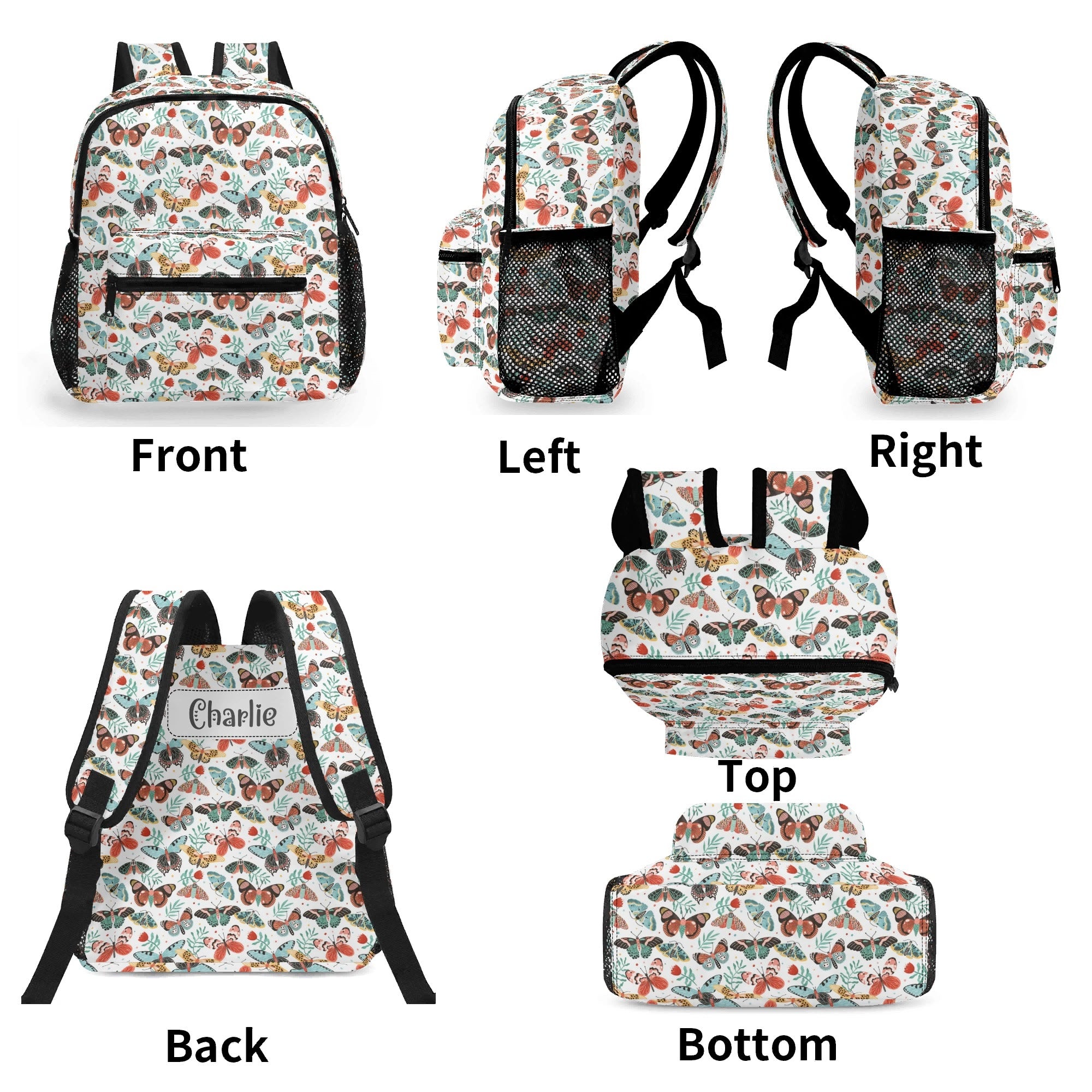 Personalised - Pretty Moths And Butterflies - Small Kids Backpack, Name On Back Personalised Small Kids Backpack animal Printed Offshore