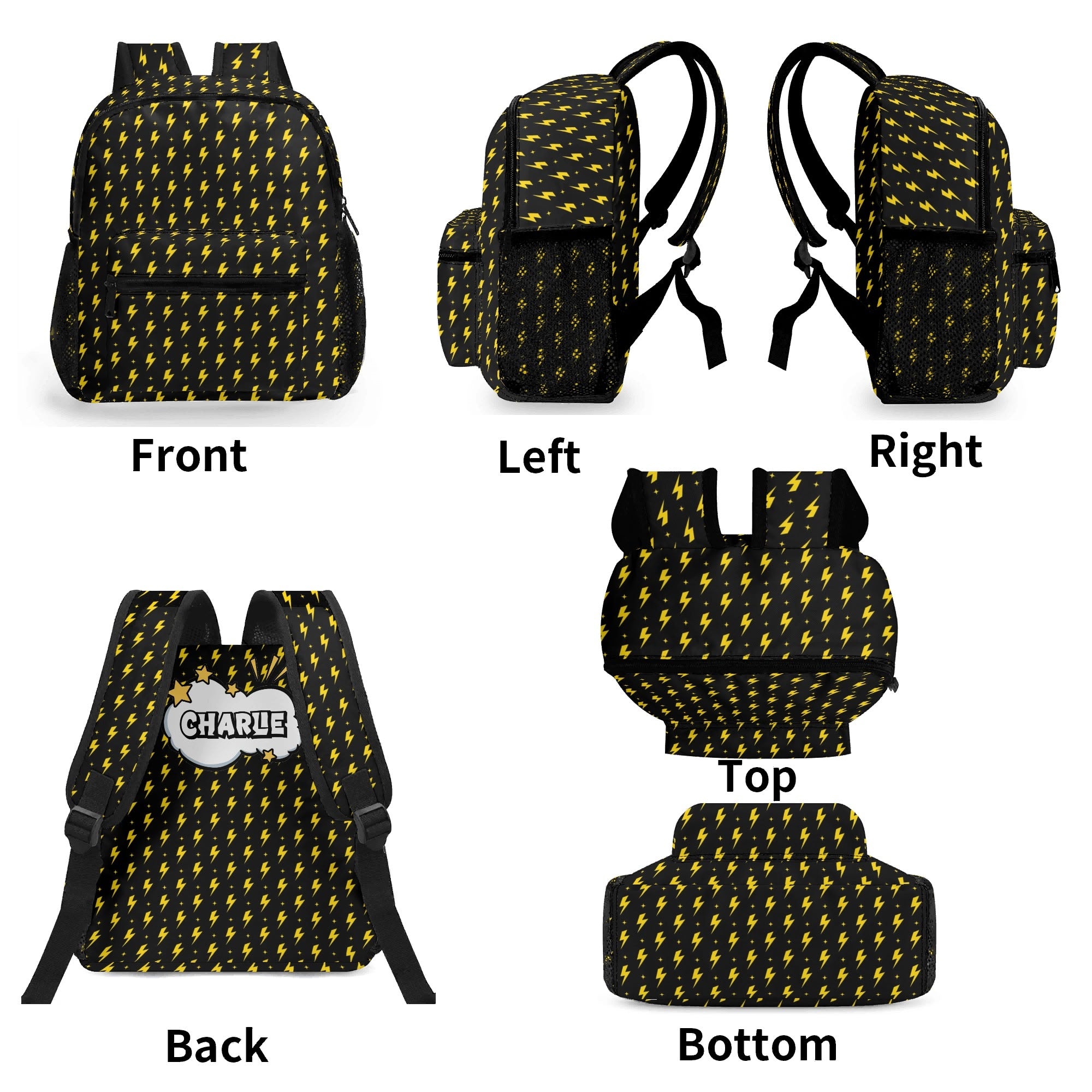 Personalised - Yellow Lightning - Small Kids Backpack, Name On Back Personalised Small Kids Backpack comic Printed Offshore